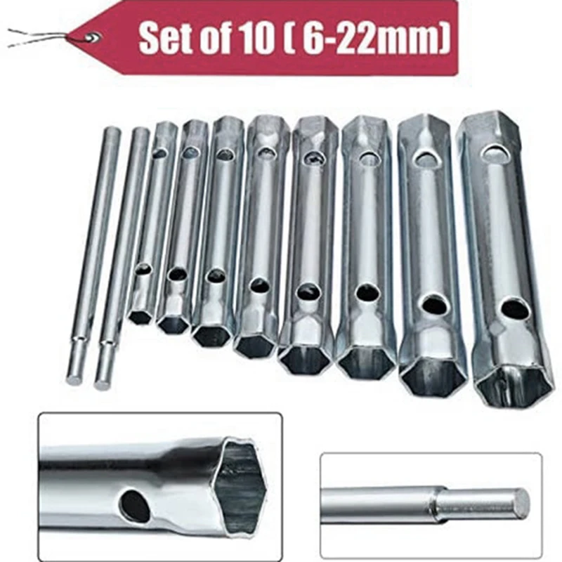 Conjunto de Chaves Tubulares Métricas Barra de Tubos Vela de Ignição Chave Inglesa Aço Dupla Face Reparação Automotiva Ferramentas Manuais 622 mm 10 Peças