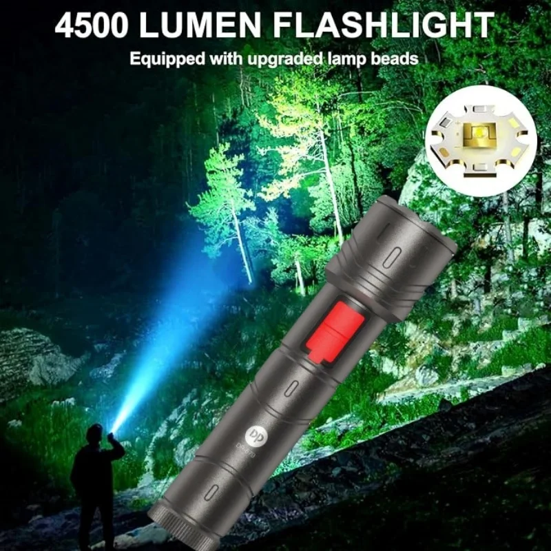 

High Power Led Flashlight Zoomable Torch Light edc Rechargeable Lamp Type-C Rechargeable Led Flashlight Waterproof Work Light