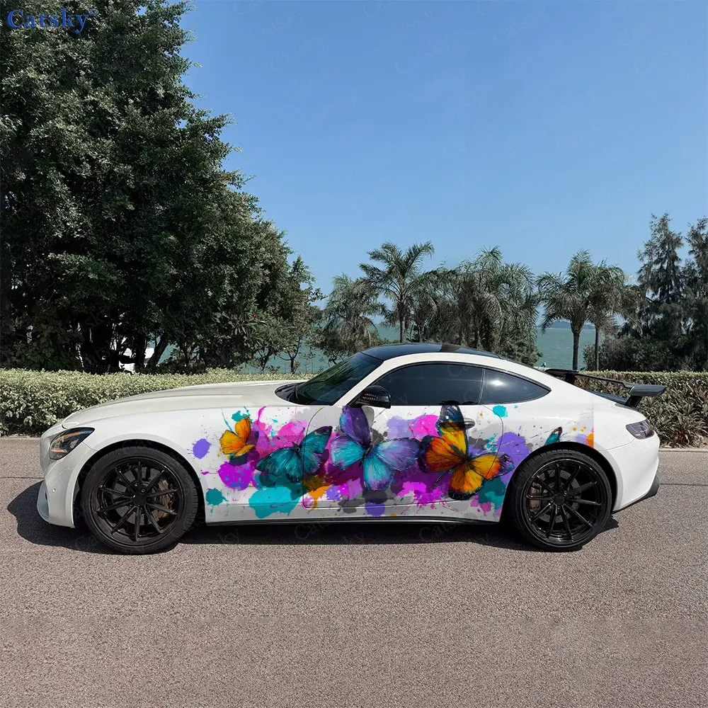 

2 шт. виниловых наклеек на автомобиль с эффектом чернильных брызг и бабочками: износостойкие, устойчивые к выцветанию, улучшают эстетику автомобиля, художественный дизайн