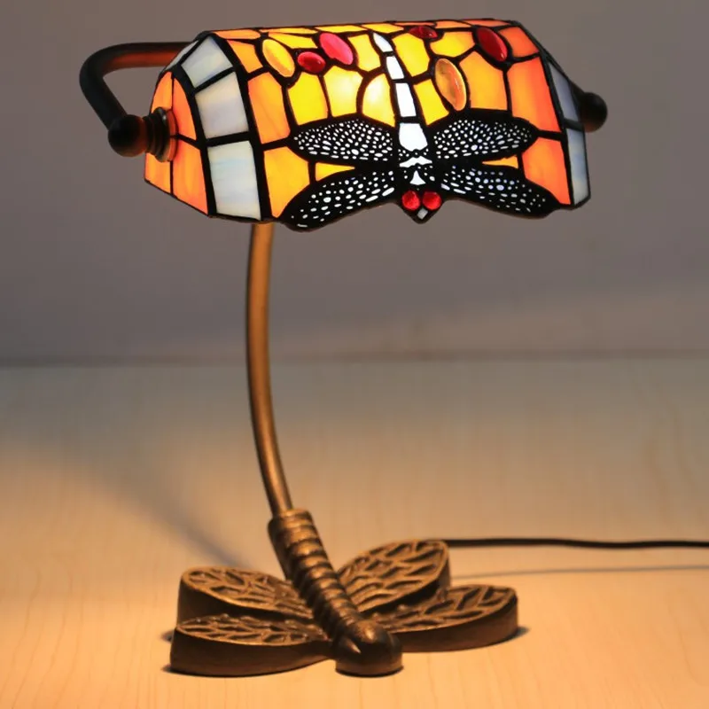 Creative Vintage Dragonfly Tiffany Colored Glass Lamp Living Room Dining Room Bedroom Eye Protection Decoration Bank Table Lamp