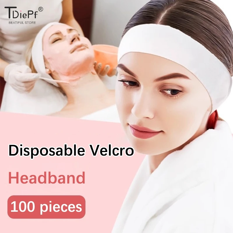 

100 Pieces Disposable Spa Facial Headbands Stretch Non-Woven Soft Skin Care Hair Band With Convenient Closure For Beauty Salon