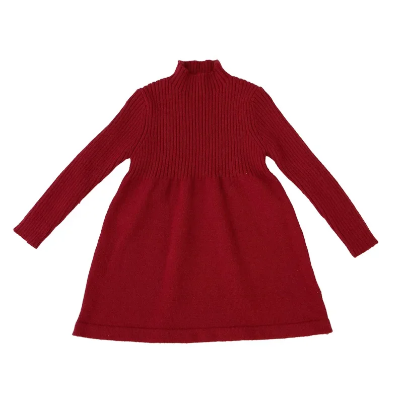 Dress Full Sleeve Knee Length Pullover A-line Solid Regular Cotton New Fashion Simple Sweet Winter Autumn Children Girls