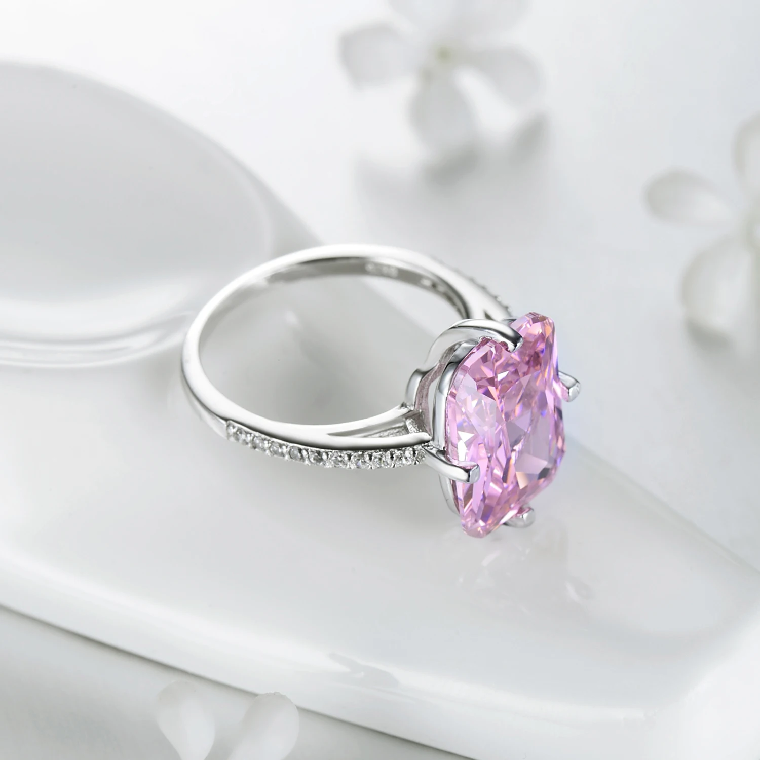 Modian Hot Sale 100% 925 Sterling Silver Luxury Rings Fashion Pink Crystal Party Rings For Women Engagement Jewelry Couples Gift