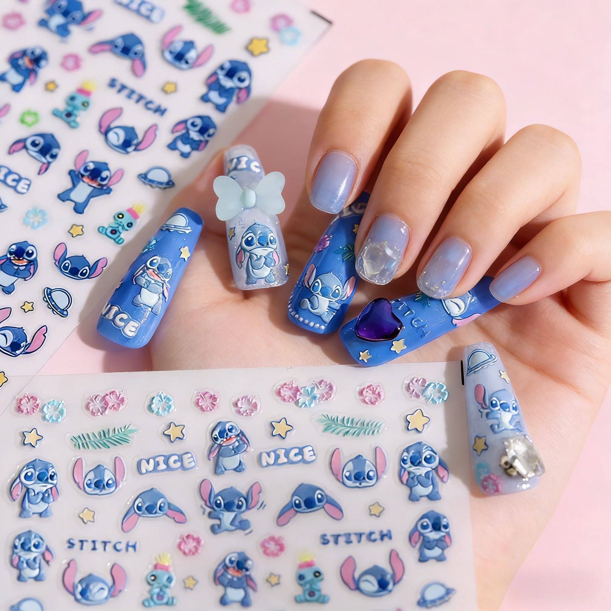 

Anime Stitch Nail Art Sticker Cute Cartoon Girl&Child Stereoscopic Thin Strong Resilience Charm Nail Patches Holiday Gifts