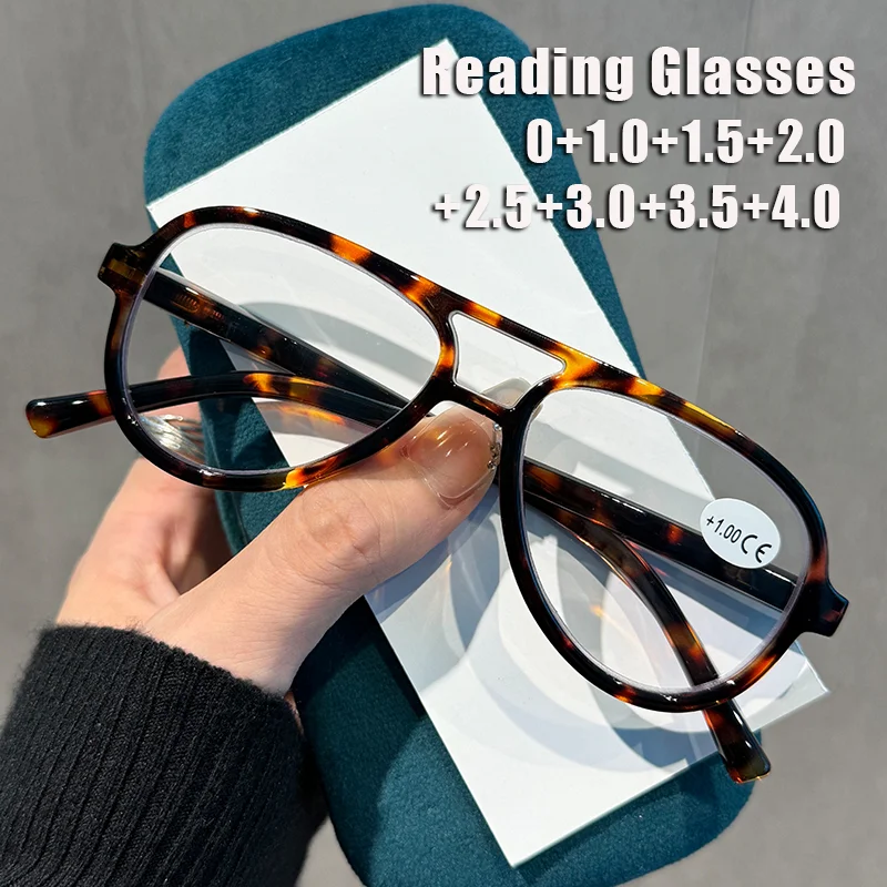 

New Vintage Double-Bridge Presbyopia Glasses Unisex Fashion Frog-Shaped Frame Blue Light Blocking Reading Glasses Eye Protection