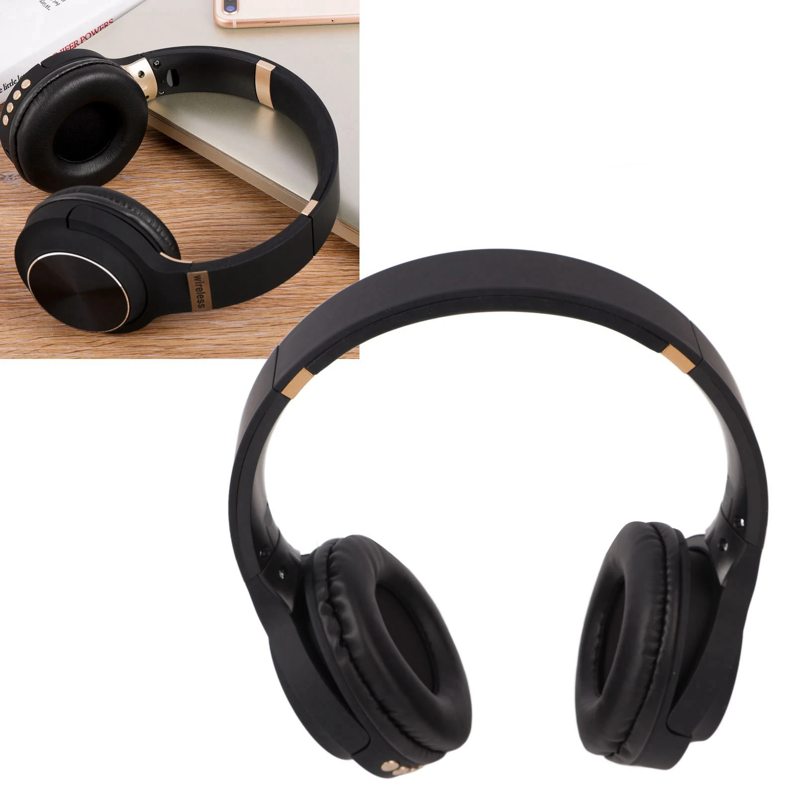  Headphones Foldable  Headset Multifunction Noise Canceling HiFi Stereo Wireless  Headphones Black