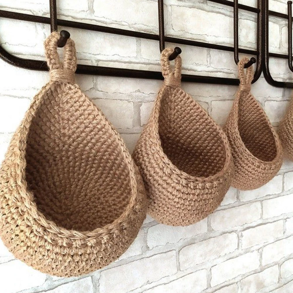 

Hanging Storage Basket Wall Mounted Kitchen Fruit Vegetable Rack Woven Rope Baskets Plant Hanger Flowerpot Holder Save Space