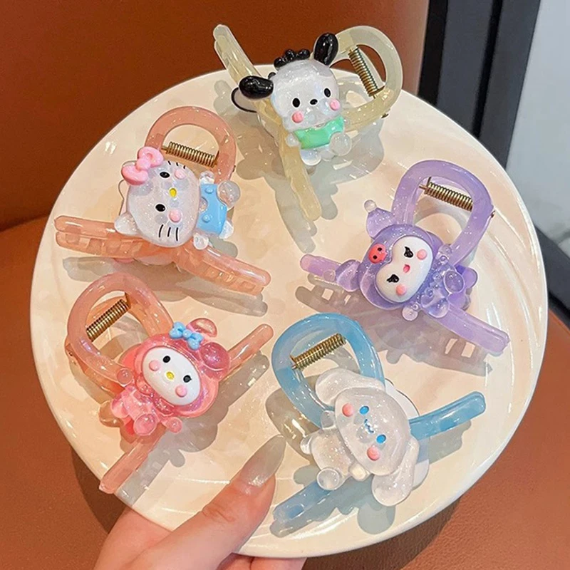 Kawaii Sanrio Hello Kitty Hair Claw Cinnamoroll Kuromi Melody Hairpin Girl Shark Claw Clip Barrette Hair Accessories