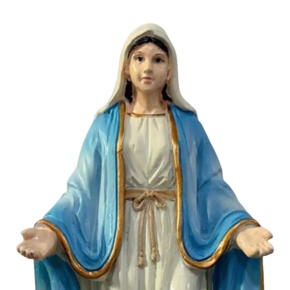 Durable Resin Figurine Blessed Mary Statue with Open Arms Hand Painted Catholic Sculpture Mary Figurine for Home Decor Prayer