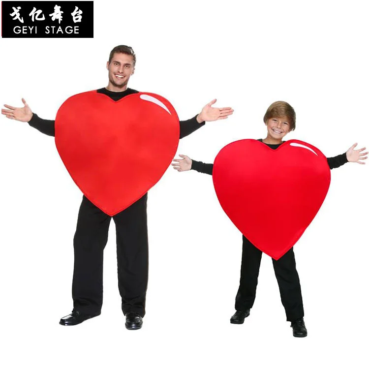 

Halloween Children's Day Stage Costume Child Adult Red Heart Love Dress Up Catwalk Parent-Child Performance Costume