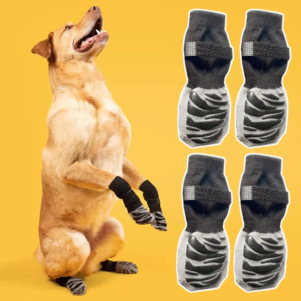 4Pcs/set Non-slip Dog Socks Dog Grip Socks With Straps Traction Control For Indoor On Hardwood Floor Wear Pet Paw Protector