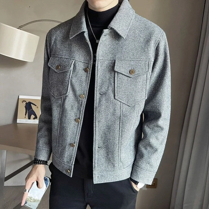 

​Men's Winter Coat Woolen Blazer Casual Thickened Hooded Streetwear Jacket​