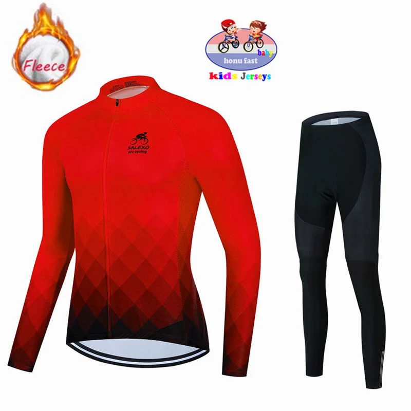 Kids Winter Thermal Fleece Cycling Jersey Set Bicycle Boys Cycling Clothes Warm Bike Children Cycling Clothing Suit MTB Maillot