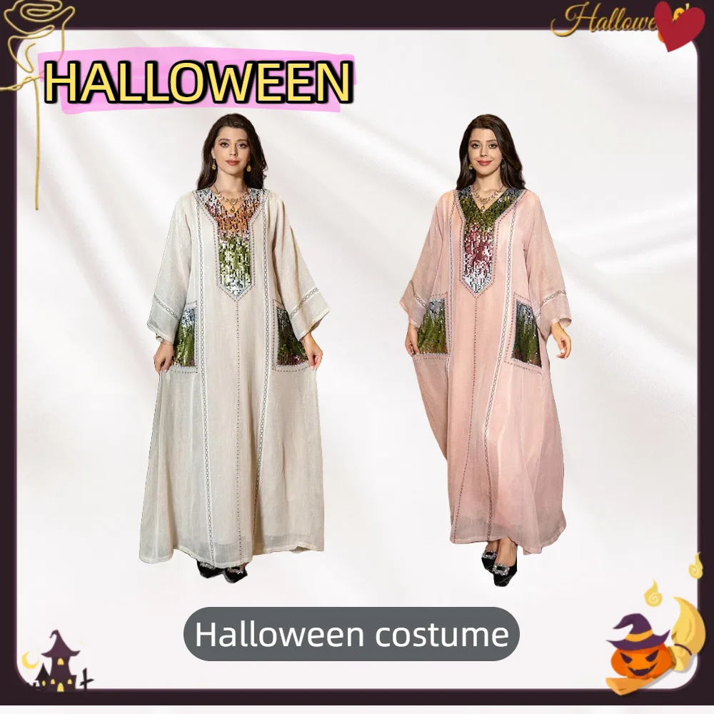 

Дубайская вышитая блестками абайя для мусульманской женской одежды Ид, Индонезия