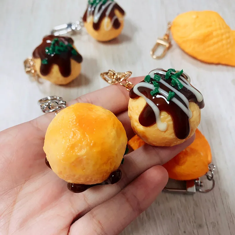 Simulated Food Pendant PVC Octopus Balls Taiyaki Model Keychains Car Key ChainPhone Pendant Keyrings Creative Decoration Gift