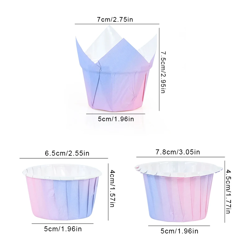 10/30pcs Rainbow Cupcake Paper Cup Oilproof Cake Wrappers Cups Mermaid Birthday Party Decoration Wedding Supplies Baking Tools