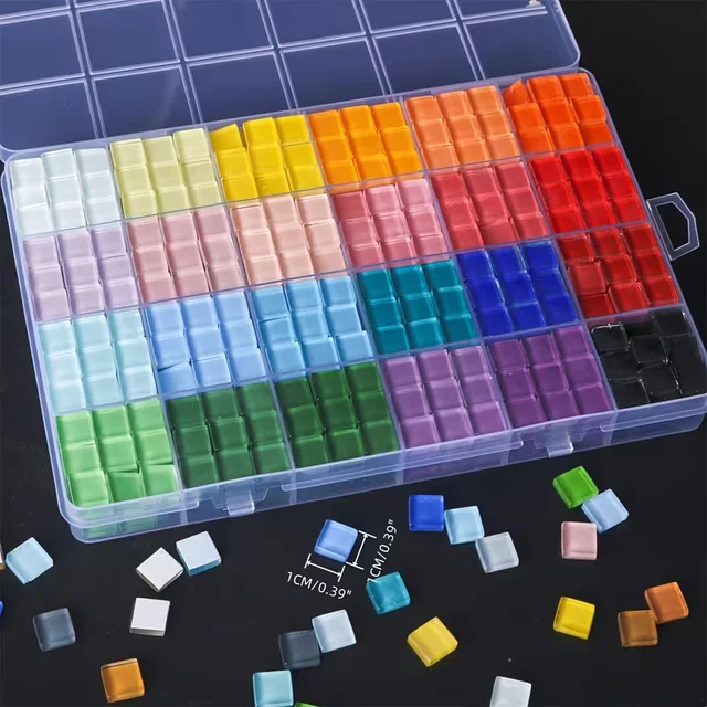 720pcs Glass Mosaic Tile Set, 0.99cm Square, DIY Craft Supplies for Handmade Projects, 24, Mosaic Stickers, DIY Craft Materials 3