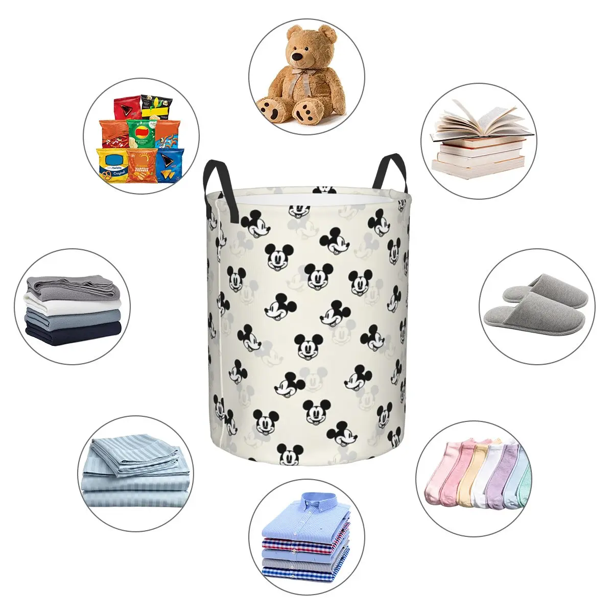 Mickey Mouse Head Laundry Hamper Baskets Games Room Storage Basket for Kids with Easy Carry Handles