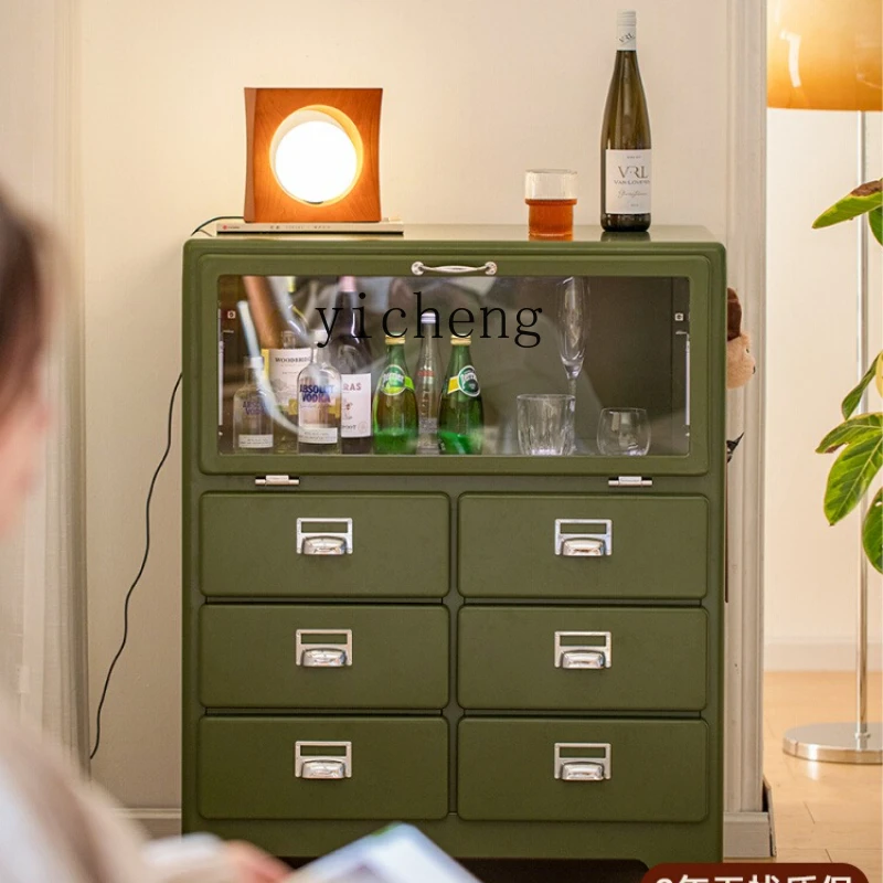 

XL retro chest cabinet locker household living room dining side cabinet bedroom storage cabinet metal drawer