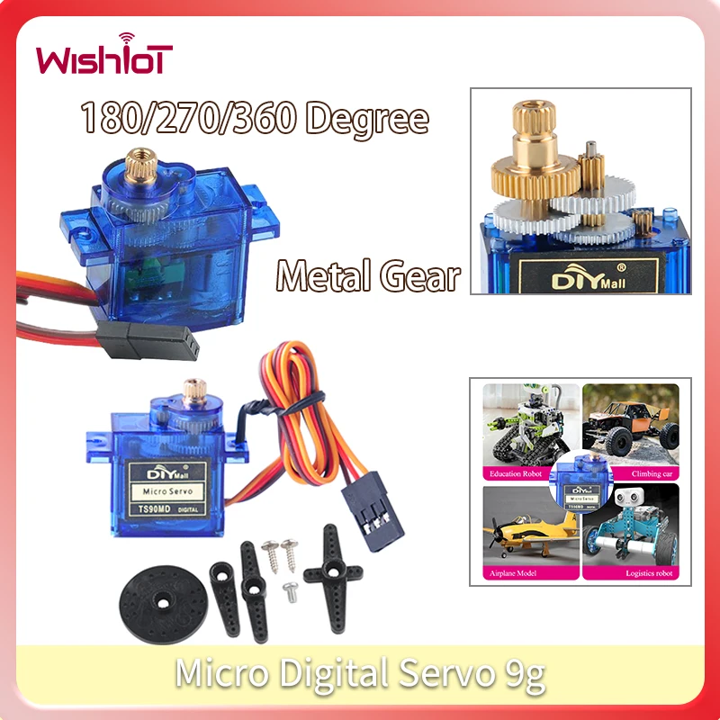TS90MD Micro Digital Servo 9g Metal Gear 180/270/360 Degree 4.8V-6V for  for RC Model Toys DIY Car Robot Airplane Boat