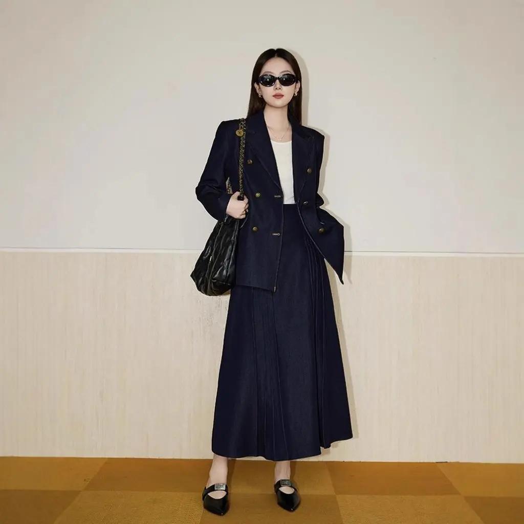 

Women's Double-breasted Suit Jacket Early Spring Vintage Design Twill Fabric Autumn Outerwear