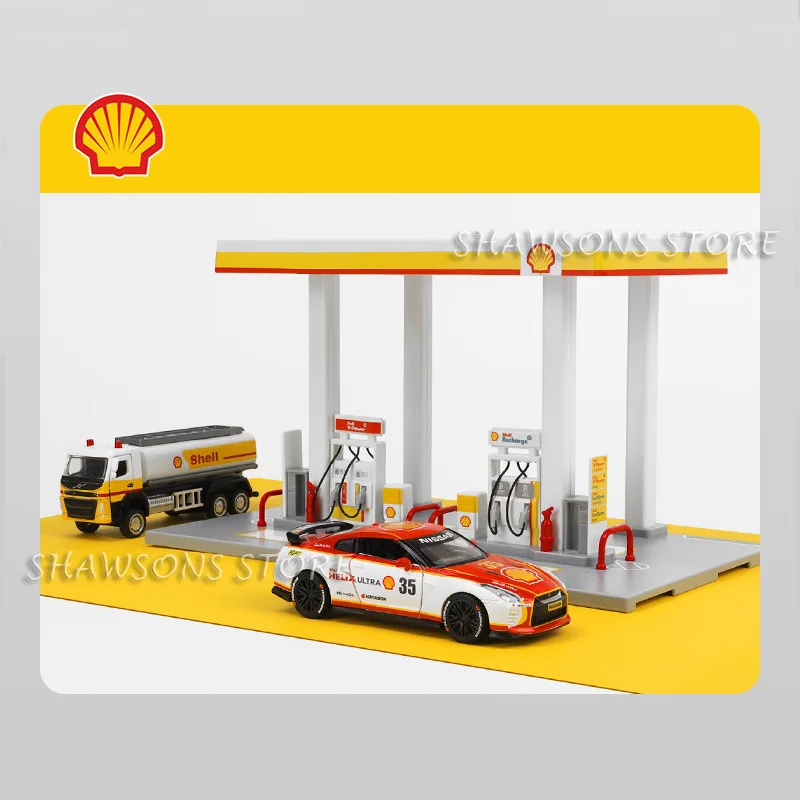 1:50 Oil Gas Station With car and tanker Model Toys Miniature Replica Assembly Playset