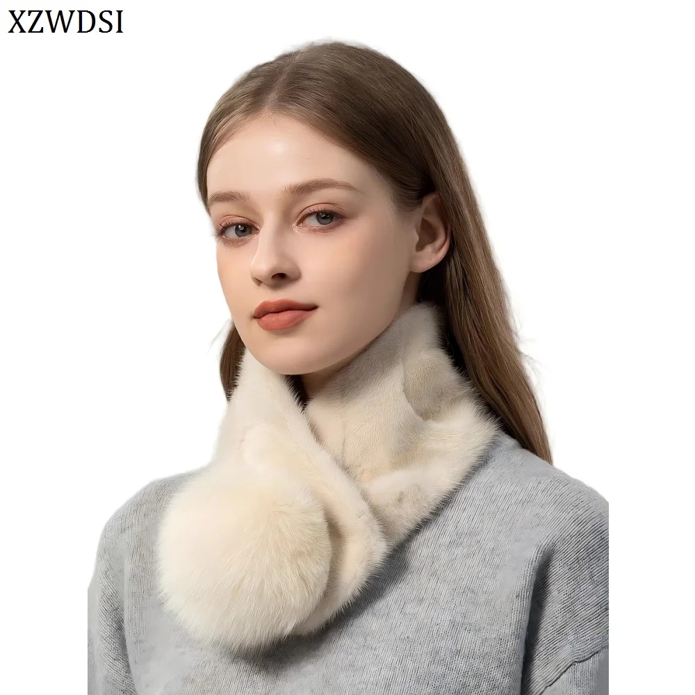 

Женские элегантные теплые шарфы на шею, шарф из натурального норкового меха с большой шариком из лисьего меха
