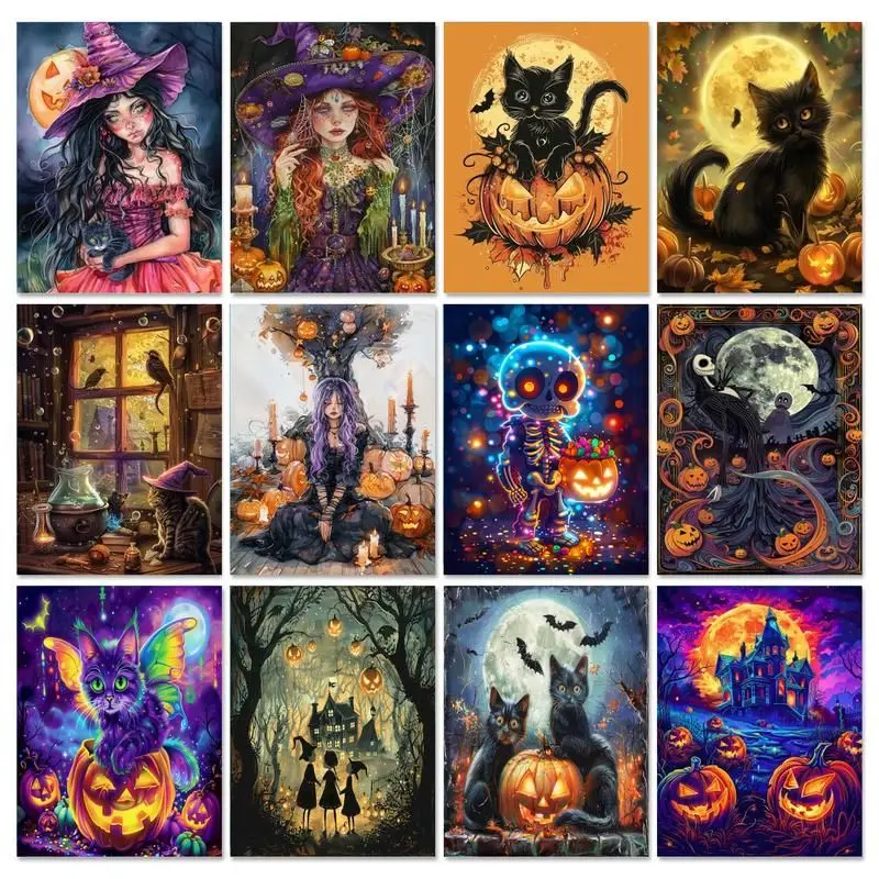 GATYZTORY DIY Paint By Number Dla Dorosłych Wróżka Czarny Kot Zestawy Malowanie Liczbami Ręcznie Malowane Na Płótnie DIY Halloween Home Decor