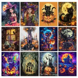 GATYZTORY DIY Paint By Number Dla Dorosłych Wróżka Czarny Kot Zestawy Malowanie Liczbami Ręcznie Malowane Na Płótnie DIY Halloween Home Decor