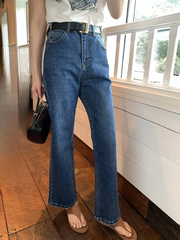 

Джинсы AHY Zoo Waed винтажные синие прямые расклешенные джинсы-клеш длиной 7/8, повседневные, с высокой талией, из эластичного хлопкового денима, женские, весна-осень