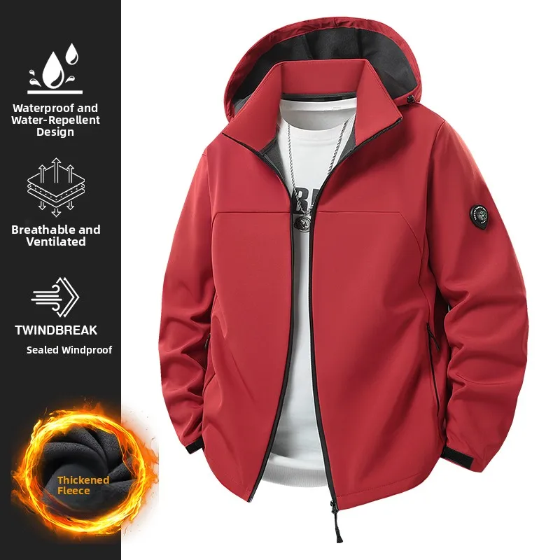 

2025 New Men's Cotton Jaet Thiened Fce Lined Hooded Warm Winter Outerwear Casual Long Sve Zipper Closure Street Sle