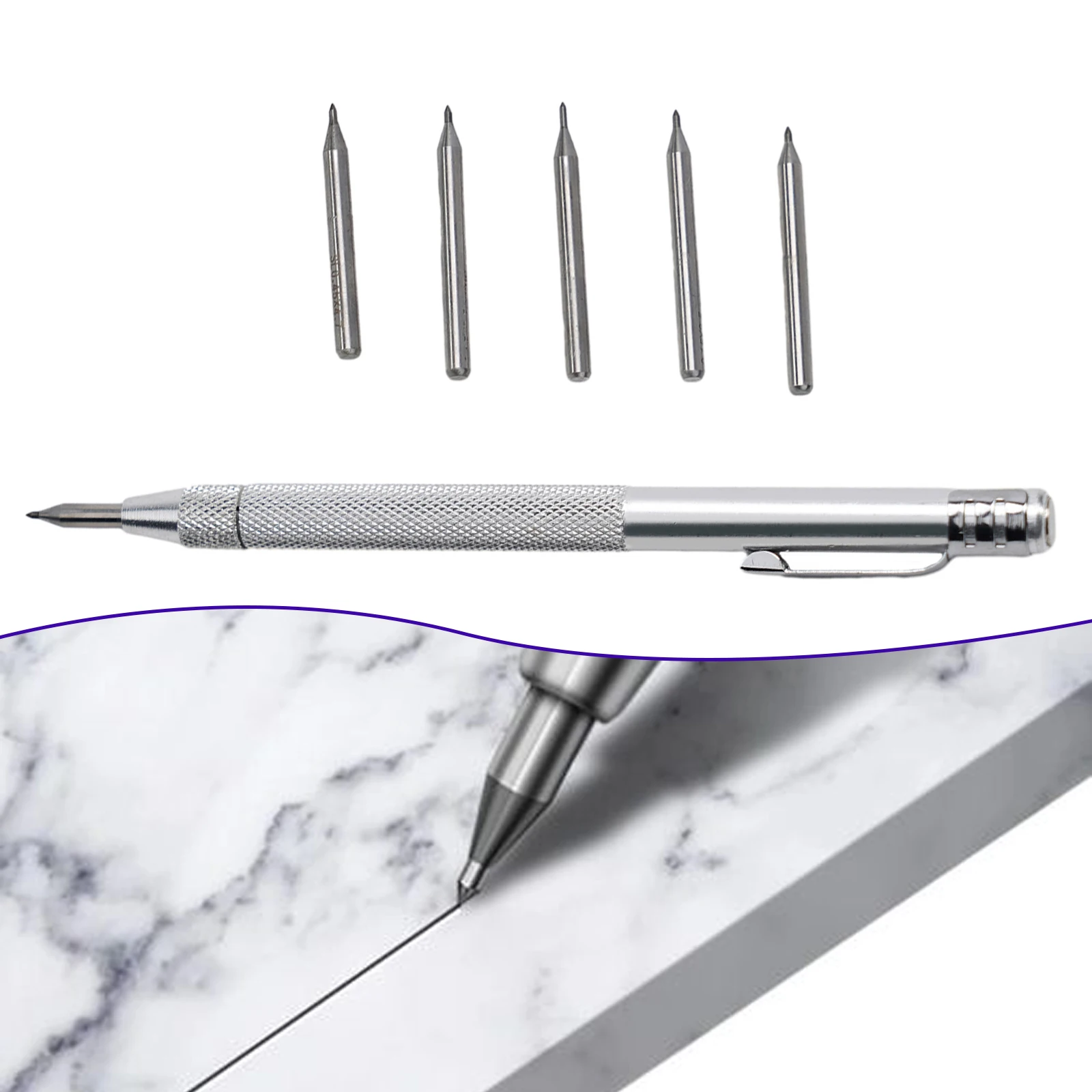 1 Set Krabber Pen Zilver Roestvrij Staal Handgereedschap Vervanging Carbide Tip Krabber Pen Wolfraamcarbide Keramiek