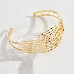 Cuff Bracelet For Women Metal Texture Square Open Bangles Geometric Simple Style Party Gift Holiday Fashion Jewelry CB040
