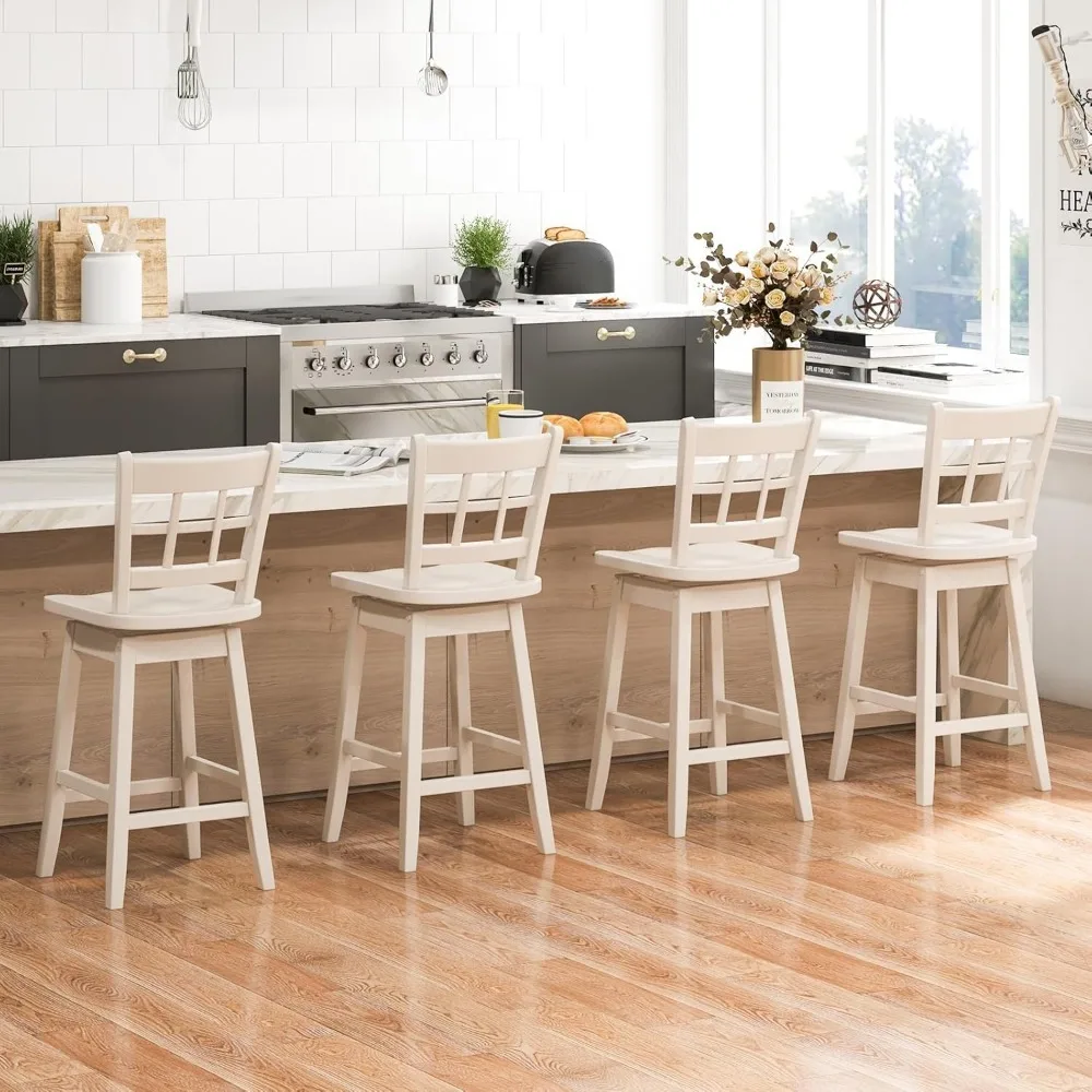 

"Set of 2 Farmhouse Bar Stools - 24.5" Swivel w/ 6-Grid Back, Contoured Seat & Footrest"​