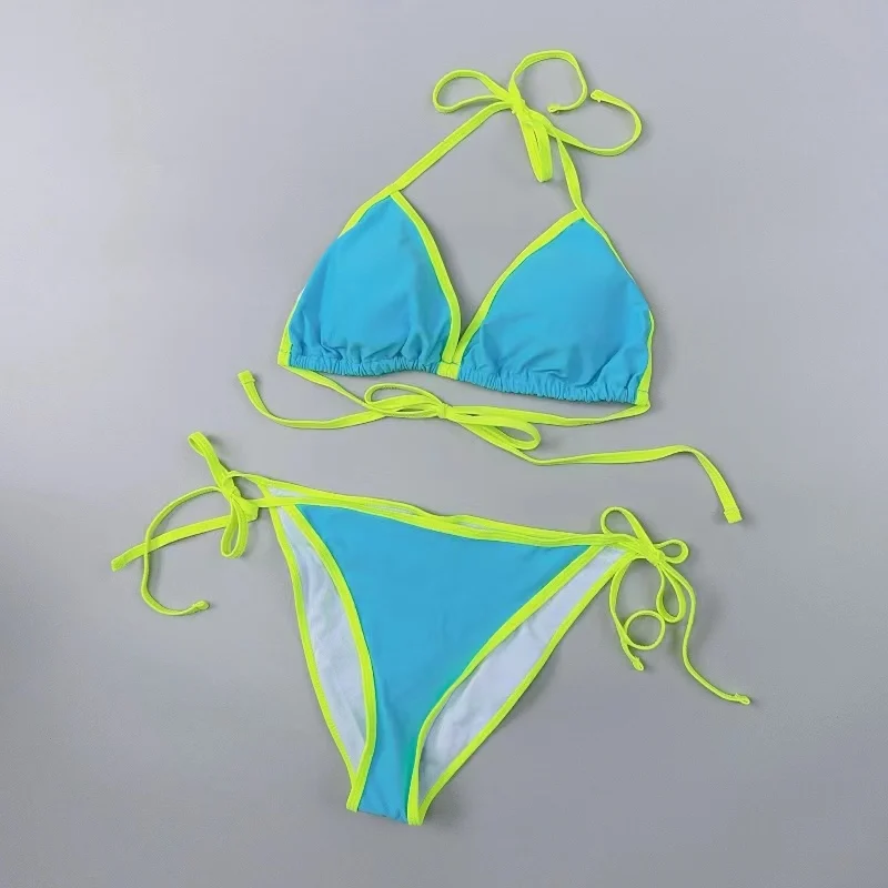 

Amber Ladies' Two-Piece Bikini Faion Fluorescent Color Blo Sexy Beach Strap Binding Chest Pad Sports Swimming Suits