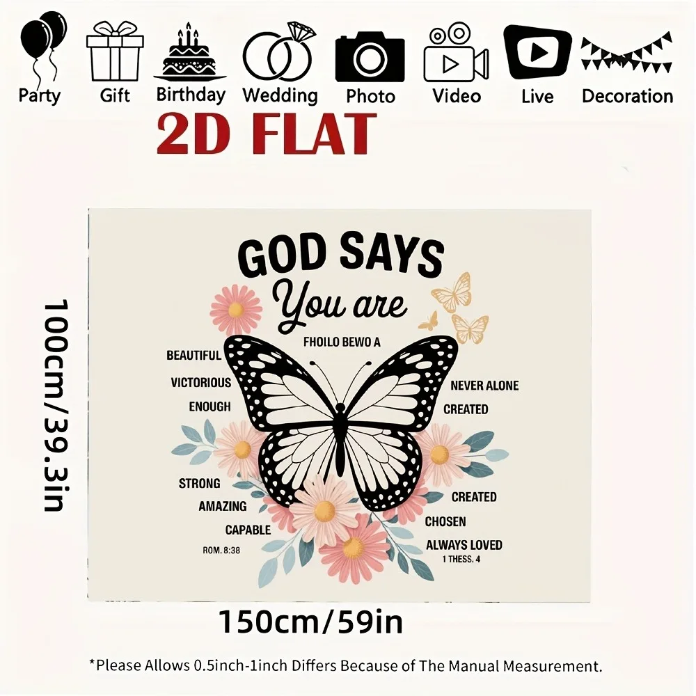 Inspirująca gobelin z motywem motyla: Bóg mówi, że jesteś... - Motywacyjny dekoracja ścienna na bazie wiary do wystroju domu