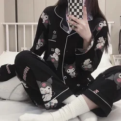 Kawaii Kuromi Pajama Sets Spring and Autumn Anime Cartoon Cotton Pajamas for Women Cute Casual Home Wear Set Girls Birthday Gift