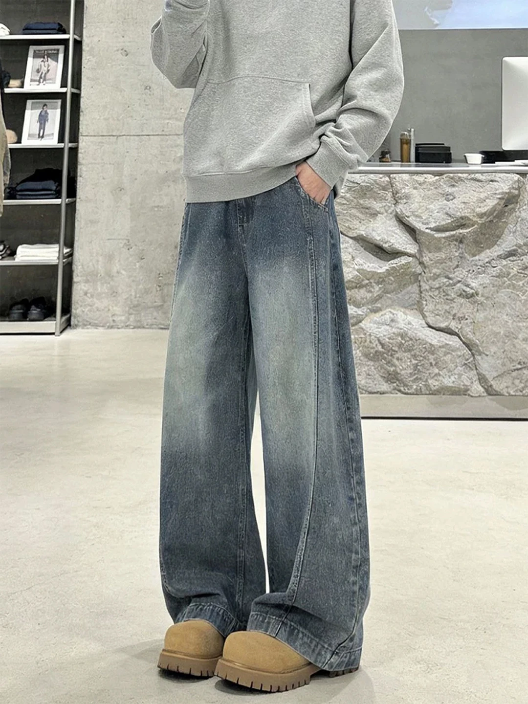 

Синие мужские джинсы свободного кроя с широкими штанинами и прямым силуэтом Cleanfit Knife, повседневные брюки для весеннего сезона в стиле High Street