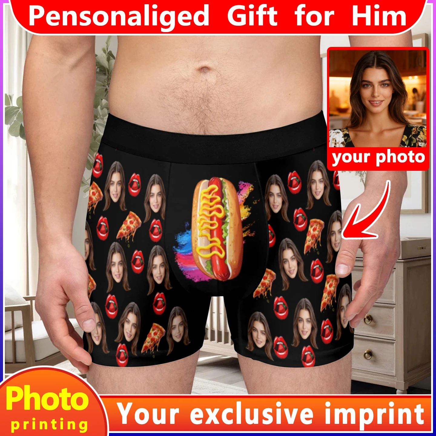 Personalized Face Photo Underwear Custom Heart Boxer Briefs Men Briefs Gift For Husband Anniversary Gift for Dad