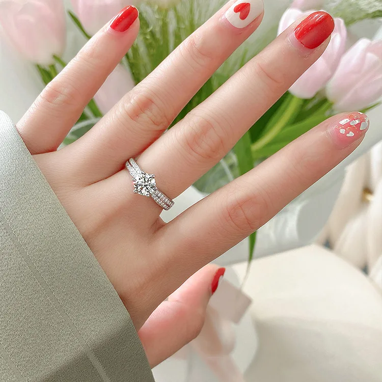 Geometric Light Luxury Ring for Women Featuring Adjustable Open Band Inlaid with Brilliant Zircon Stones in Sleek Metallic Finis