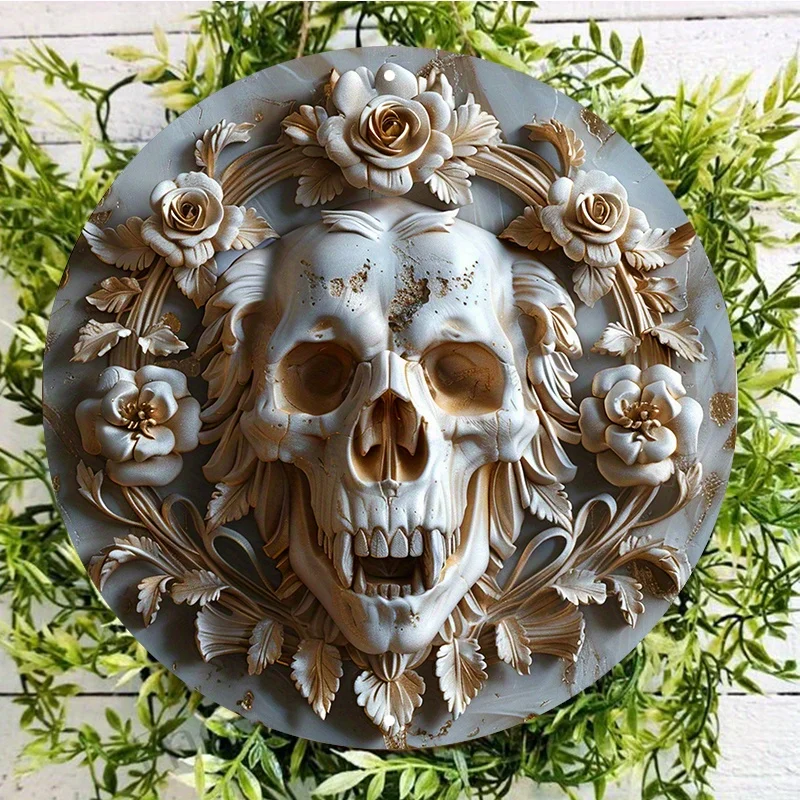 

Metal sign with lion skull design, durable, easy to hang, aluminum wall art, home decor, room decoration, 8x8 inch, 1pc