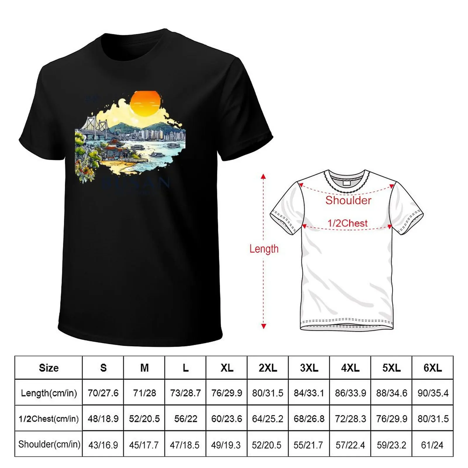 Busan South Korea Watercolor T-Shirt Big Size Short Sleeve Tee for Men