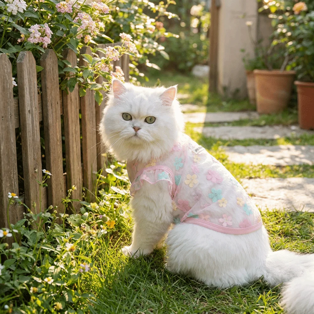 Thin Breathable Cooling Dog Vest Floral Print Sunproof Cat Mesh T Shirt Flying Sleeves Lightweight Dog Sunscreen Clothing