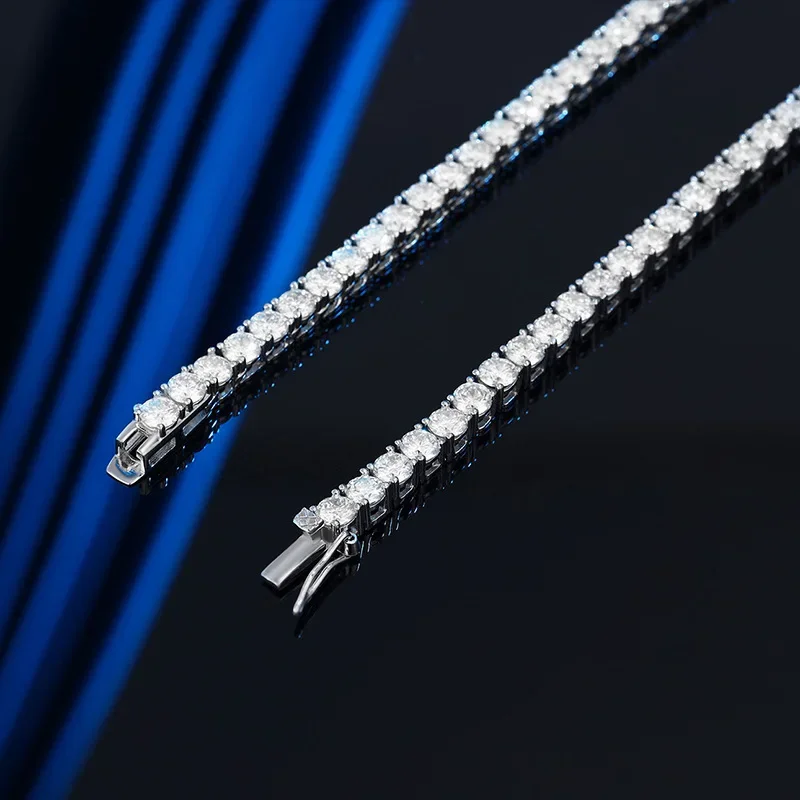 EWYA Sparkling Real Full 2.5/3/4/5mm D Color Moissanite Tennis Necklace for Women S925 Silver Diamond Neck Chain Necklaces Gift