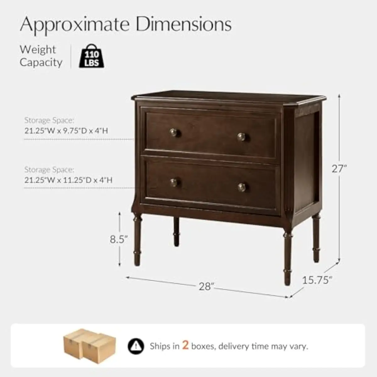 Solid Wood End Table Featuring Integrated Charging Hub with USB Type-C and AC Outlet • Two Capacious Drawers for Clutter-Free Or