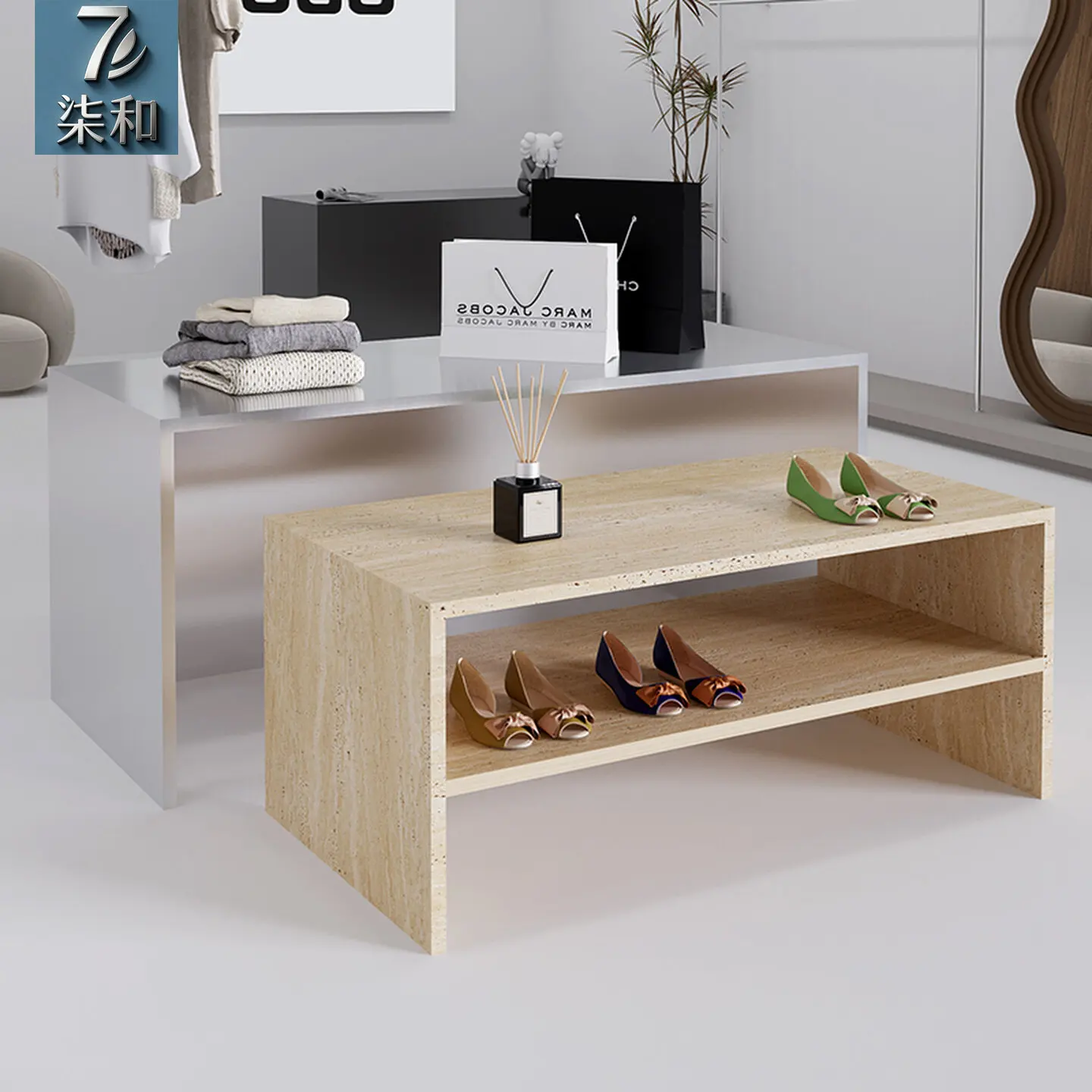 Store Commercial Nakajima Taihuitai Clothing Store High and Low Display Table Shoe Store Shoes Display Travertine Storage Table