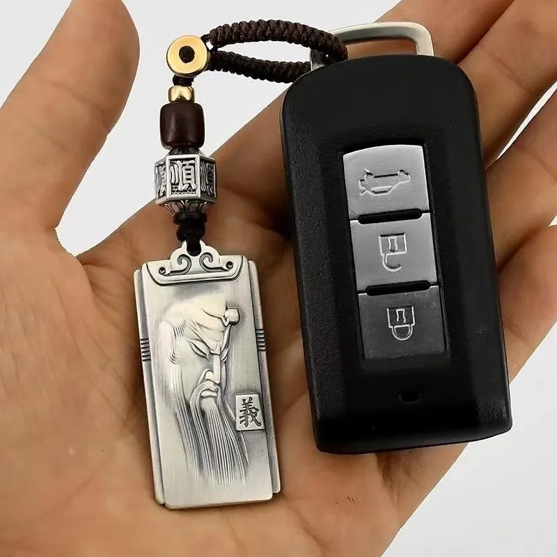 Retro Guan Gong Pendant Car Keychain Male Jewelry Creative High-end Woven Rope Necklace For Men Car Hanging Accessories