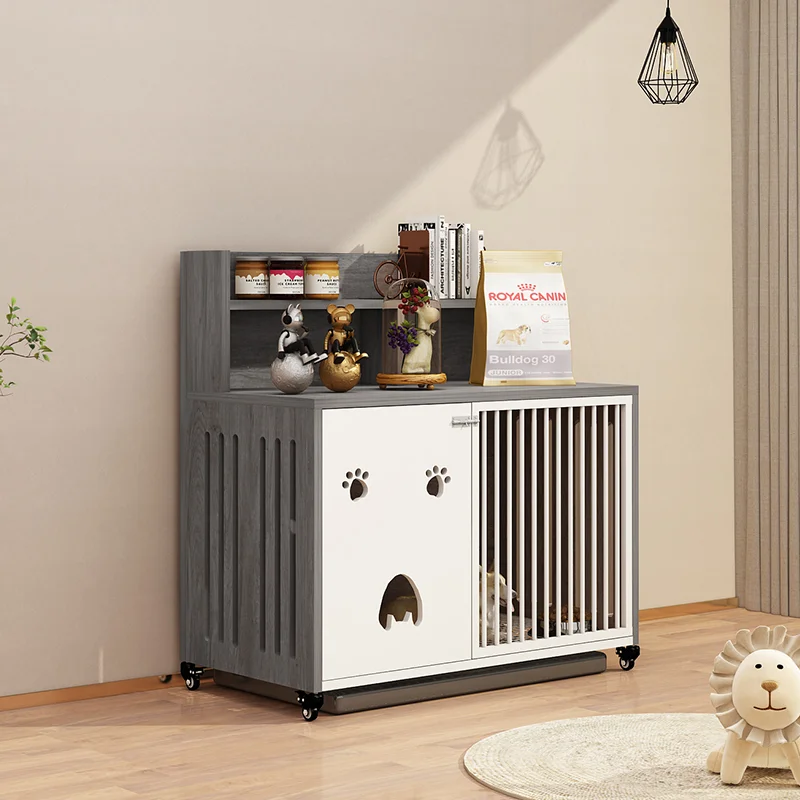 

MOFESIPI Wooden Dog Cage Ventilated Durable Dog Crate with Wheels and Tray Glass Door Dog Kennel for Middle Large