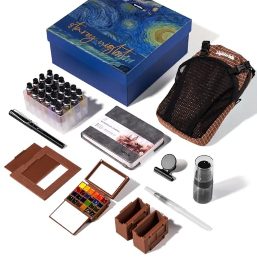 

Travel Watercolor Set, 24 Colors Full Portable Painting Kit with Water Brush, Watercolor Journal, Ceramic Palette and View Find