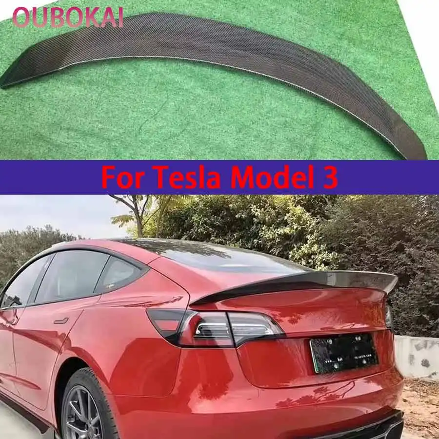 For Tesla Model 3 High quality V style Carbon Fiber Tail fins Rear Trunk Spoiler Guide Wing Rear Wing Diverter Body Kit
